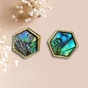 Hexagon Abalone Stud Earrings